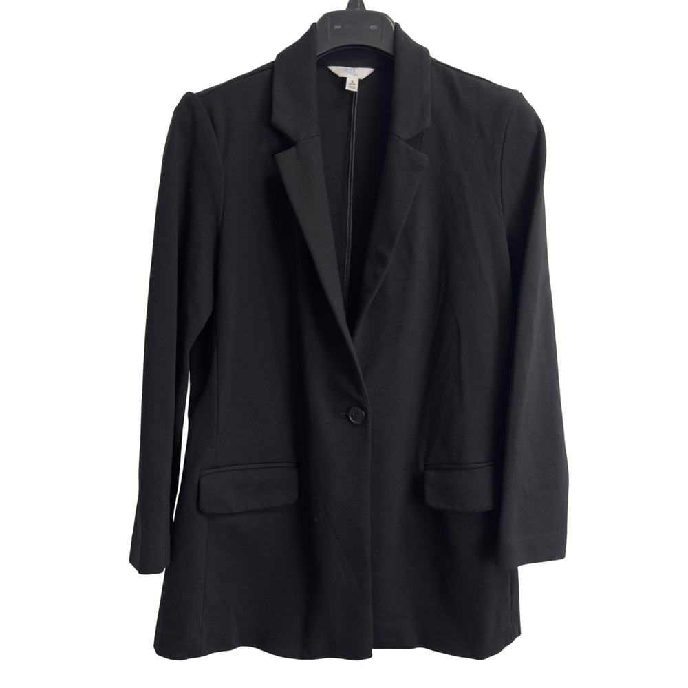 Time and Tru Womens Black Ponte Knit Single Button Blazer Jacket Small 4-6